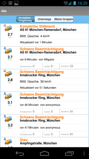 Abbildung 2: Ein Blick in die Meldungen von Waze kann vor der Abfahrt nicht schaden.