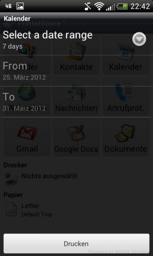 Abbildung 2: Möchten Sie einen Kalender drucken, erscheint ein Auswahldialog für die Zeitspanne.