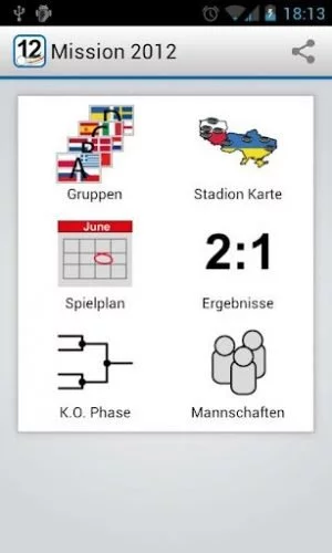 Das Hauptmenü von Mission 2012 mit den sechs Menüpunkten.