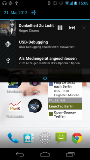 Apollo bindet seine Kontrollen in der Benachrichtigungsleiste ein.