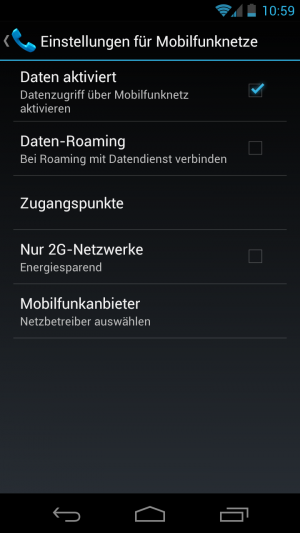 Der Dialog unterscheidet sich bei Android 4.0 nur minimal, die Einstellung ist aber je nach Hersteller in einem anderen Menü zu finden.