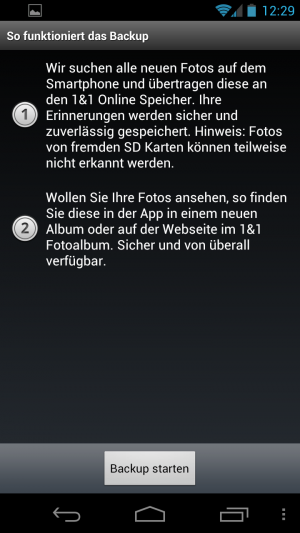 Die Backup-Funktion ist in der Grundeinstellung ausgeschaltet.
