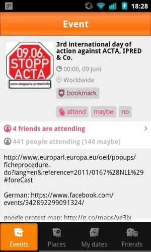 Abbildung 10: Crowdspottr zeigt an, welche Veranstaltungen Freunde bald besuchen werden.