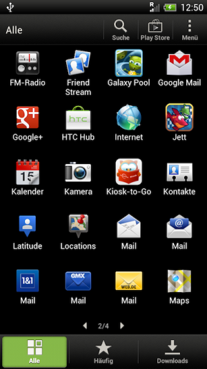 Abbildung 7: Fünf Mail-Programme tummeln sich in den Apps der 1&1-Version des HTC One X.