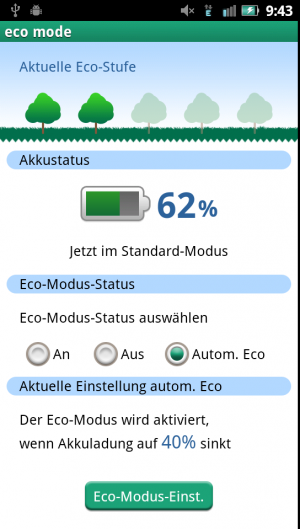 Abbildung 3: Den Ecomodus des Eluga werden Sie schon nach kurzer Zeit zu schätzen wissen.