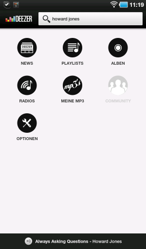 Abbildung 3: Deezers Android-Interface kommt zwar etwas farblos, dafür aber übersichtlich daher. Alle wichtigen Funktionen sind schnell aufgerufen.