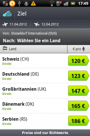 Abbildung 8: Der Skyscanner sucht schnell und bequem passende Flüge für spontane Business-Tripps ins In- und Ausland heraus.