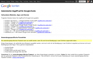 Abbildung 4: Neben Android in mehrfacher Form haben auch Feedly, Twitterfeed und Disqus Zugriff auf das Google-Konto des Autors.