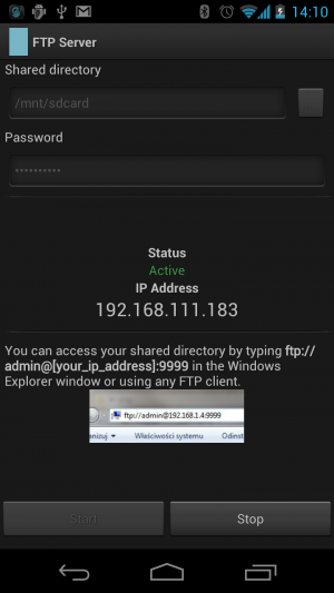 Abbildung 8: Die App kann auch aktiv als Server fungieren und Verzeichnisse per FTP freigeben.