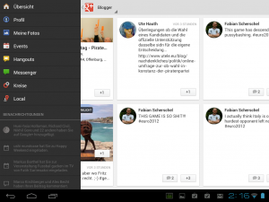 Über die Sidebar haben Sie direkten Zugriff auf Ihr Profil oder Ihre Kreise.