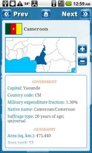 Abbildung 2: Hätten Sie gewusst, dass die Hauptstadt von Kamerun Yaounde heißt? Mit Countries of the World lernen Sie viel dazu.