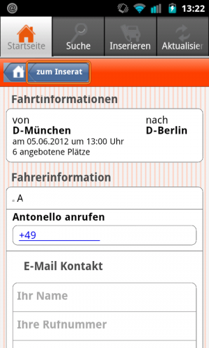 Abbildung 10: Fahrt gefunden? Fahrer kontaktieren.