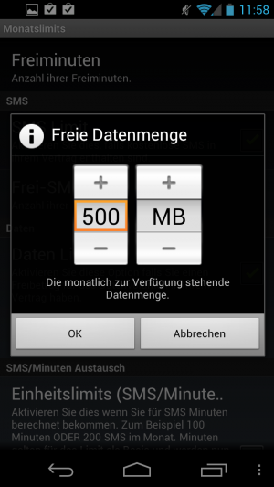 Abbildung 2: Das Setup der Datenmenge nehmen Sie am besten in MByte vor.