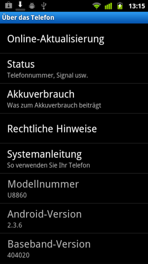 Abbildung 1: Noch kein ICS an Bord: Auf unserem Testhandy war noch Android 2.3.6 installiert.