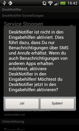 Abbildung 9: Um sämtliche Benachrichtigungen zu erhalten, müssen Sie DeskNotifier als Eingabehilfe einrichten.