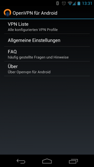 Abbildung 3: Die Oberfläche von OpenVPN für Android bietet wenig Einstellungsmöglichkeiten.
