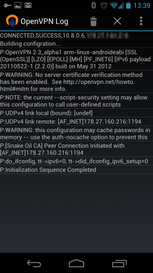 Abbildung 6: OpenVPN konnte die VPN-Verbindung zu unserem Test-Server erfolgreich aufbauen.