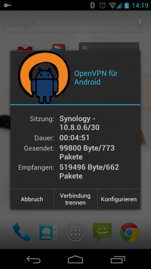 Abbildung 8: Über das Status-Icon im Panel gelangen Sie in das Übersichts-Menü von OpenVPN.