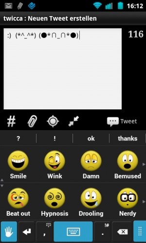 Abbildung 5: Jeder Smileybotton ist dreifach belegt. So werden Texte noch niedlicher.