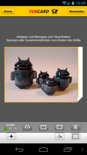 Abbildung 6: Funcard zeigt am rechten Rand einen deutlichen weißen Balken an. Dieser erscheint auch auf der fertigen Karte, wenn Sie das Foto nicht anpassen.