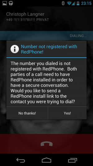 Ihre Kontakte müssen sich ebenfalls bei RedPhone registrieren.