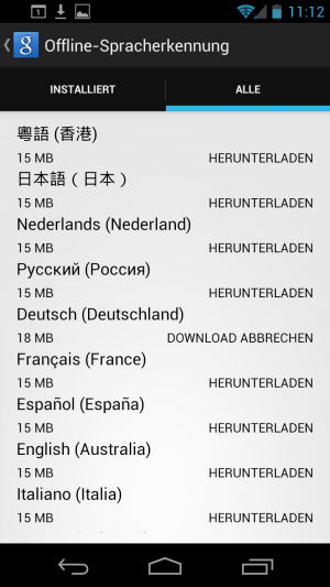 Neben Deutsch und Englisch stehen auch weitere Sprachen zur Offline-Nutzung bereit.
