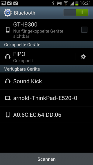 Abbildung 3: In den Bluetooth-Einstellungen meldet sich die Box als Sound Kick.