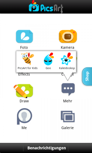 Abbildung 1: Die recht bunte Oberfläche der PicsArt-Anwendung.