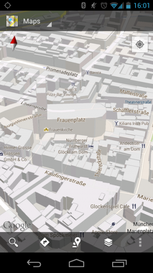 Abbildung 6: Im 3D-Modus von Google Maps sehen Sie die Strukturen der Stadt von schräg oben.