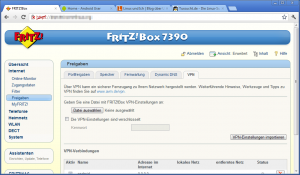 Abbildung 1: Das Web-Front einer FRITZ!Box 7390 mit den VPN-Einstellungen der Box.