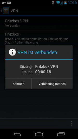 Abbildung 6: Sobald die VPN-Verbindung steht, sehen Sie einen kleinen Schlüssel oben links.