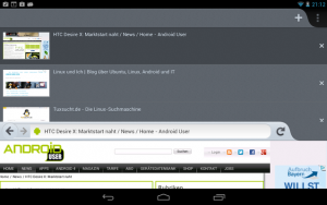 Auf Tablets mit 10-Zoll-Display werden die Tabs links am Rand angezeigt.