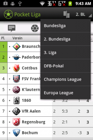 Welche Liga hätten's denn gern? Die App hat fünf zur Auswahl, plus DFB-Pokal.