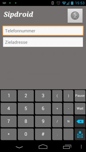 Abbildung 5: Die zwei grünen Punkte in der Statusleiste zeigen, dass Sipdroid sich zu Ihren VoIP-Anbietern verbinden konnte.