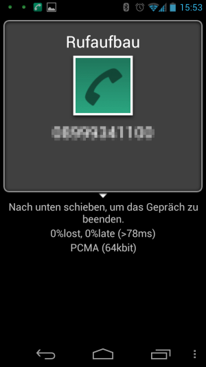 Abbildung 7: Die Statistiken unter dem Telefonat zeigen Ihnen, ob die Qualität Ihrer Internetverbindung für VoIP-Telefonate ausreicht.