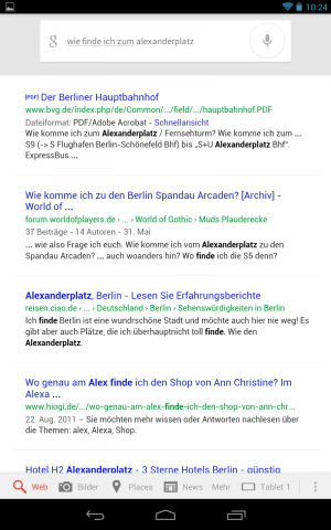 Abbildung 2: Wie finde ich zum Alexanderplatz? Google Now meint: über Berlin Hauptbahnhof.