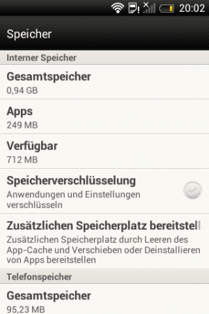 Abbildung 3: Das Desire C bringt wenig Speicherplatz mit. Um eine MicroSD kommen Sie also nicht herum.