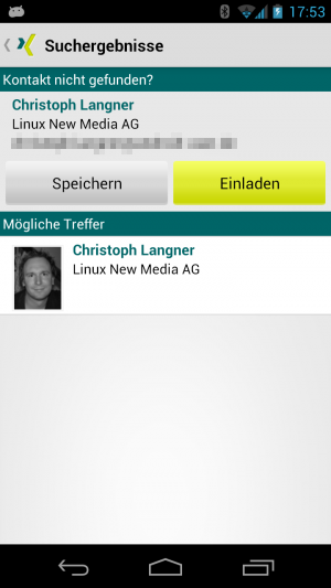 Und sucht dann den Kontakt aus dem XING-Netzwerk heraus.