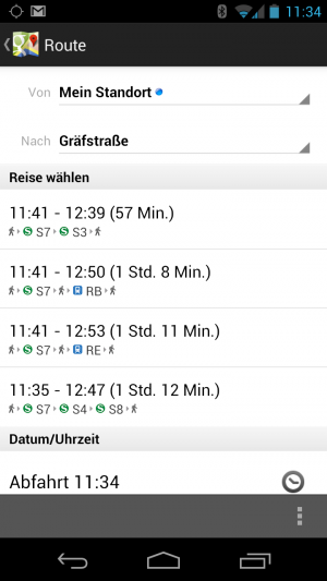 Aus der Google-Maps-App lässt sich die Navigation mit öffentlichen Verkehrsmitteln starten.