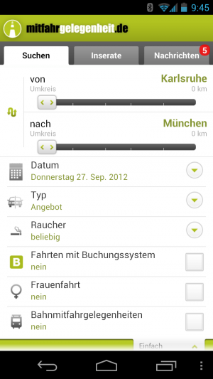Die Mitfahrgelegenheit-App wurde neu gestaltet.