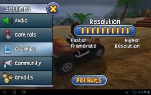 Abbildung 12: In der Grundeinstellung zeigt Beach Buggy nicht das bestmögliche Detaillevel an. Auf Tegra-3-Geräten können Sie den Regler getrost ganz nach rechts schieben.