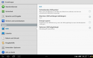 Abbildung 5: In den Einstellungen des Note-Tablets gibt es extra einen Abschnitt zum Konfigurieren des batterielosen S-Pens.