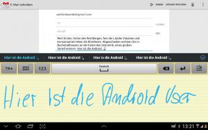 Abbildung 6: Wer lieber mit Stift schreibt statt tippt, der schaltet auf die Handschriftenerkennung des Galaxy Note-Tablets um.