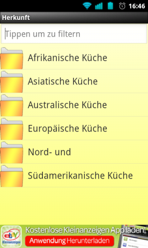 Abbildung 3: Mal ein exotisches Gericht kochen? Die Auflistung der Rezepte nach Herkunft ermöglicht es Ihnen in fremde Länder einzutauchen.