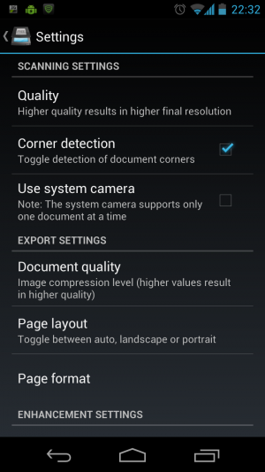 Abbildung 4: Im Menü| Settings können Sie bei Handy Scanner verschiedene Einstellungen festlegen, wie Papiergröße, Layout und Qualität.