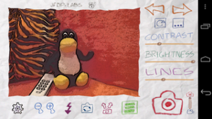 Abbildung 1: Der Pinguin im Comicstil. Papier Kamera überzeugt durch die zahlreichen Anpassungsmöglichkeiten. Achten Sie darauf, im Vorfeld im Menü links unterhalb des Vorschaubildes die Kameraqualität entsprechend einzustellen. Mit der laut-leise-Taste können viele Smartphones zoomen.