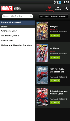 Abbildung 9: Die Marvel-App synchronisiert sich automatisch mit dem Webstore des Verlags. Gekaufte Ausgaben sind also auf allen angemeldeten Geräten lesbar.