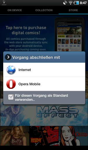 Abbildung 10: Noch kein mobiles Einkaufen: Die plakativen Banner der Dark-Horse-App verweisen lediglich auf den Webstore des Verlags.