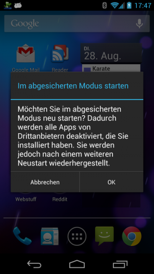 Abbildung 3: Im abgesicherten Modus lädt das System keinerlei nachinstallierte Apps.