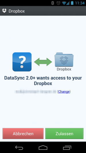 Abbildung 2: Den Zugriff von DataSync auf Ihre Dropbox müssen Sie zunächst erst einmal autorisieren.